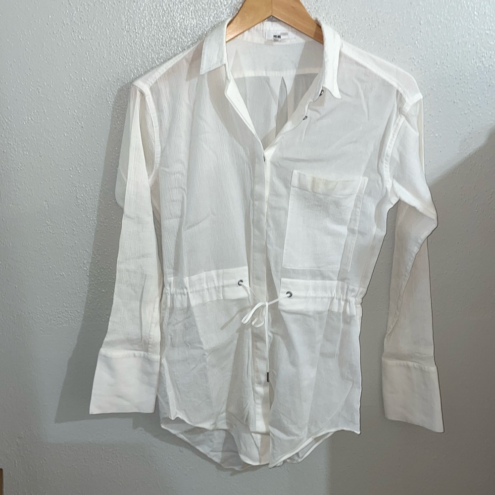 Helmut Lang White Texture Button Down Draw String… - image 1